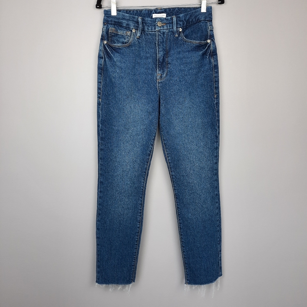 Good American Good Classic Raw Hem High Waist Slim Jeans size 6